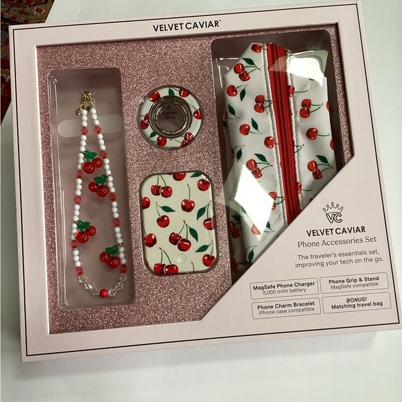 Velvet Caviar Other - Velvet Caviar Cherry Design Phone Accessories kit 4 pieces. NIB